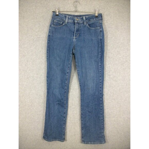 NYDJ Women's Jeans Medium Wash Mid Rise Rhinestone Lift Tuck Shaping 4P USA - Picture 1 of 13